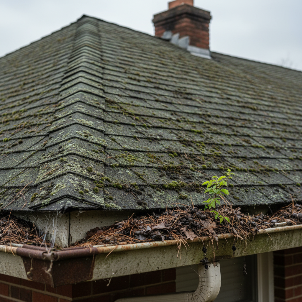 Roof cleaning — before